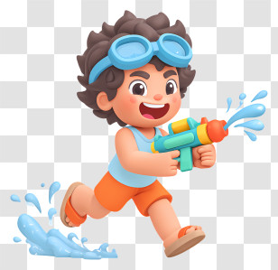 Boy Playing Water Gun - Playful Boy With Water Gun Transparent PNG