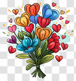 Bouquet - Bouquet Colorful Heart And Flower Bouquet Illustration Transparent PNG