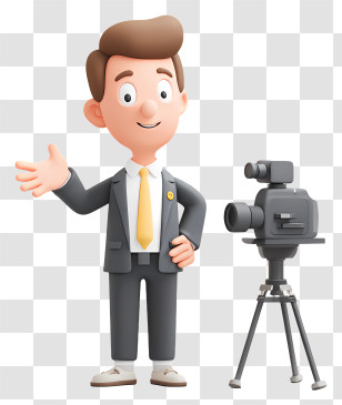 Businessman Giving Live Interview - Cartoon Character With Camera Transparent PNG