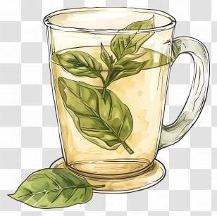 Tea - Herbal Tea With Mint Leaves In Glass Cup Transparent PNG