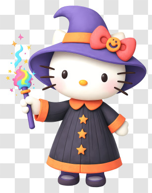 Hello Kitty - Cute Witch Cat With Magic Wand Transparent PNG