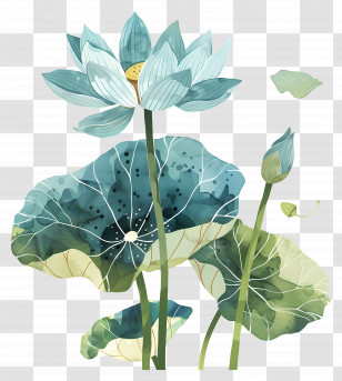 Lotus Flower - Beautiful Blue Lotus With Green Leaves Transparent PNG