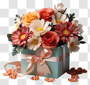 Gift Box - Flower Gift Box With Ribbon Transparent PNG