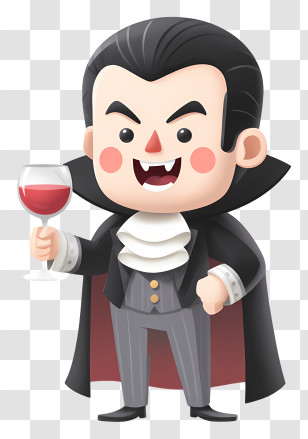 Cheerful Cartoon Vampire - Cute Vampire Holding Wine Transparent PNG
