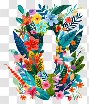 Number 0 - Floral Art Composition With Vibrant Flowers Transparent PNG