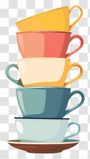 Stack Of Cups - Illustration Of Stacked Coffee Cups In Vibrant Colors Transparent PNG