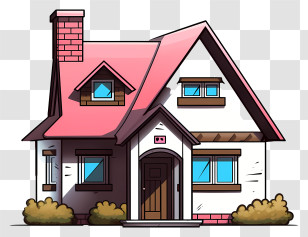 House Design - Small Cartoon House With Pink Roof Transparent PNG