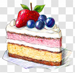 Cake Drawing - Colorful Cake Slice With Berries Transparent PNG