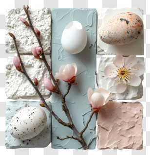 Easter Eggs - Pastel Easter Arrangement With Flowers And Eggs Transparent PNG