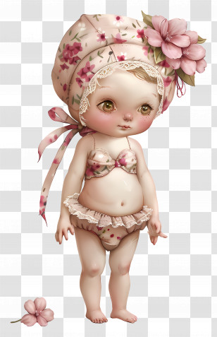 Swimming Suit - Cute Baby Doll In Floral Outfit Transparent PNG