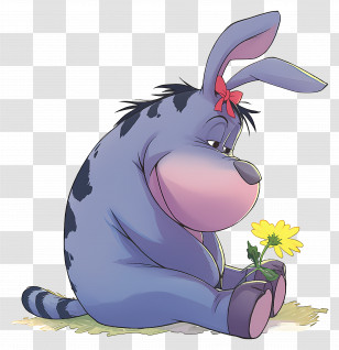 Eeyore - Sad Cartoon Donkey Holding A Yellow Flower Transparent PNG
