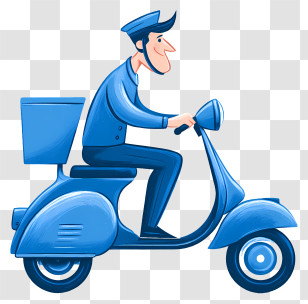 Delivery Man Rides Scooter - Blue Scooter With Rider Transparent PNG