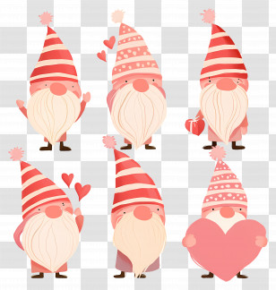 Valentines Day Gnome - Cute Gnomes With Hearts And Hats Transparent PNG