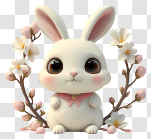 Bunny Ears With Easter Egg - Adorable Cute Bunny With Flowers Transparent PNG