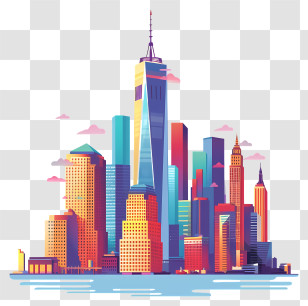 Manhattan City Skyline - Colorful City Skyline Transparent PNG