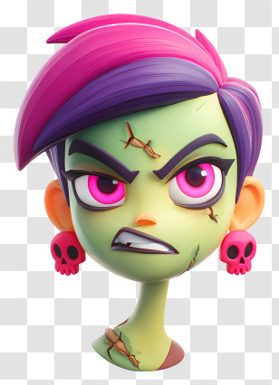 Zombie Girl Head - Punk Zombie Character Head Transparent PNG