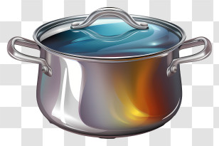 Multicolored Paints Steel Saucepan - Metal Cooking Pot With Lid In Shiny Style Transparent PNG