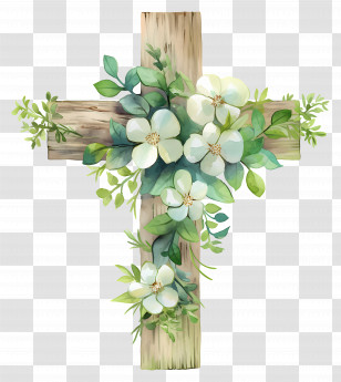 Christian Cross - Wooden Cross With Floral Decoration Transparent PNG