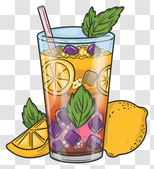 Lemonade - Refreshing Lemon Iced Tea Glass With Ice Cubes And Mint Transparent PNG