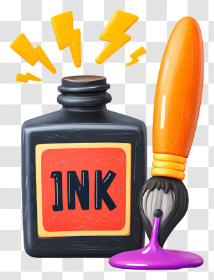 Ink Bottle - Ink Bottle With Paintbrush Transparent PNG