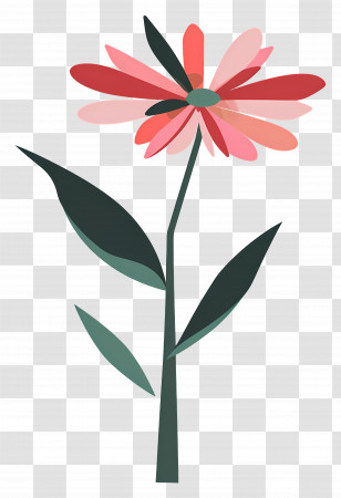 Single Flower - Illustration Of Red Flower With Green Leaves Transparent PNG