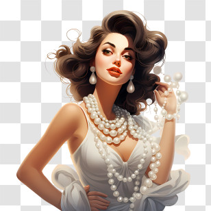 Wear Your Pearls Day - Woman Wearing Pearl Necklace In Retro Style Transparent PNG