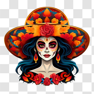 Dia De Los Muertos
 - Day Of The Dead Woman With Hat Transparent PNG