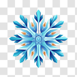 Snowflake - Intricate Blue Snowflake With Golden Accents Transparent PNG