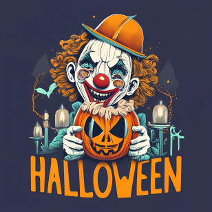 Happy Halloween - Evil Clown Holding Pumpkin For Halloween Illustration Transparent PNG