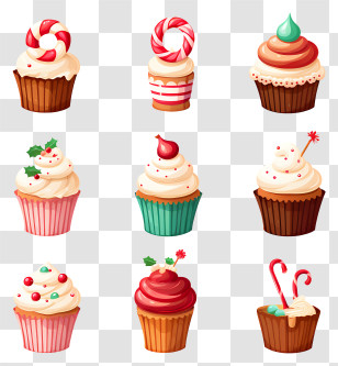Cupcakes - Festive Cupcakes With Holiday Decorations Transparent PNG