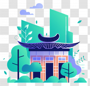 Chinese Building - Cartoon House With Cityscape Transparent PNG