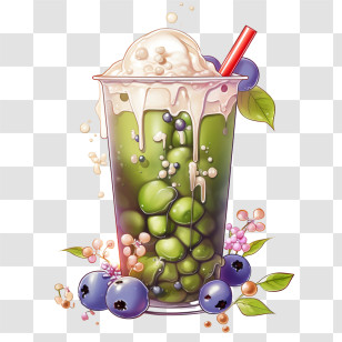 Matcha Bubble Tea - Refreshing Blueberry Bubble Tea With Cream Transparent PNG