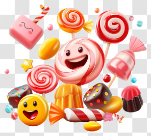 3d Cartoon Dessert - Happy Candies And Lollipops Transparent PNG