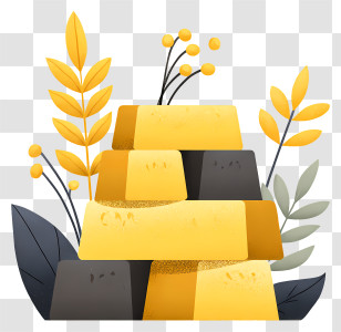 Gold Bar Bundle - Stack Of Gold Bars With Leaves Transparent PNG
