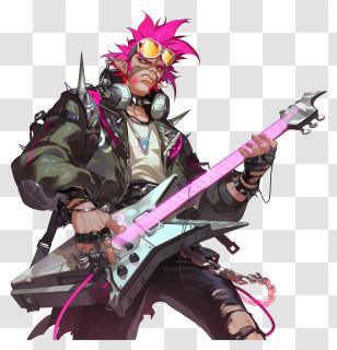 Animated Rocker - Punk Guitarist With Electric Guitar Transparent PNG