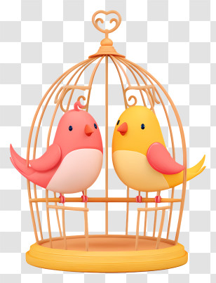 Two Birds In Cage - Colorful Birds In Cage Transparent PNG