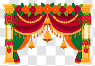 Floral Toran With Bells Stage Decor Transparent PNG