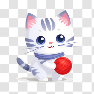 Cat Playing Yarn Ball - Cute Cartoon Kitten Playing With A Red Ball Transparent PNG