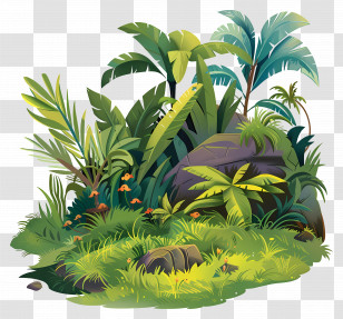 Grass Ground - Tropical Rainforest Illustration With Lush Greenery Transparent PNG