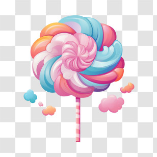 Cotton Candy - Colorful Swirled Lollipop Candy Illustration Transparent PNG