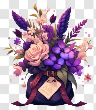 Flowers In Bag - Purple Floral Bag With Flowers Transparent PNG