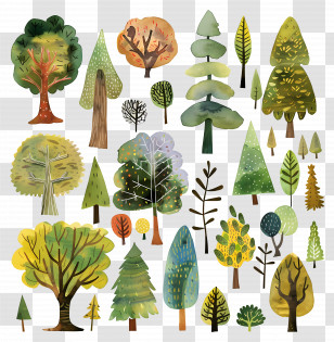Forest - Watercolor Tree Illustrations In Various Shapes Transparent PNG