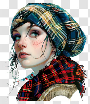 Tartan Day - Girl In Plaid Scarf Illustration Transparent PNG