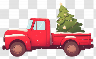 Christmas Tree - Red Truck Carrying Christmas Tree With Snowy Vibes Transparent PNG