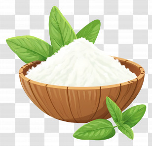 Stevia Leaf - White Flour In Wooden Bowl With Green Leaves Transparent PNG
