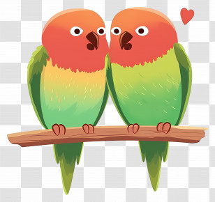 Love Birds - Lovebirds Sitting On A Branch With Heart Transparent PNG