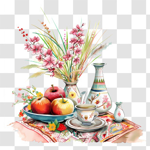 Happy Nowruz - Still Life With Fruits And Vases Transparent PNG