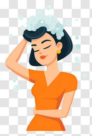 Woman Washing Hair Foam - Woman Enjoying Hair Wash Transparent PNG