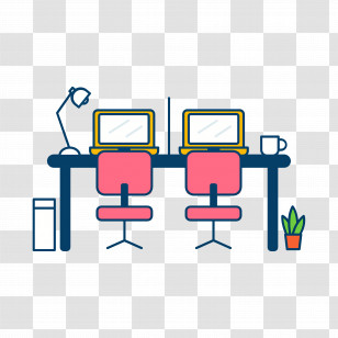 Coworking - Office Desk With Laptops And Chairs Transparent PNG