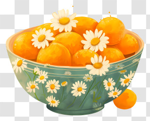 Laddu - Bowl Of Oranges With Floral Daisy Decoration Transparent PNG
